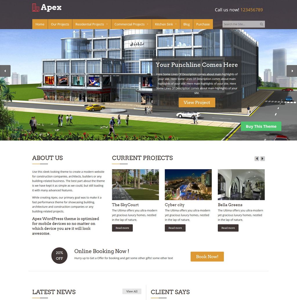 Apex Construction WordPress theme for builders and architects