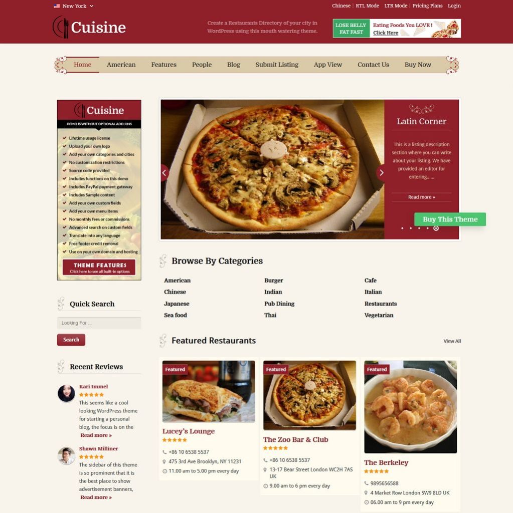 Cuisine Directory WordPress Theme